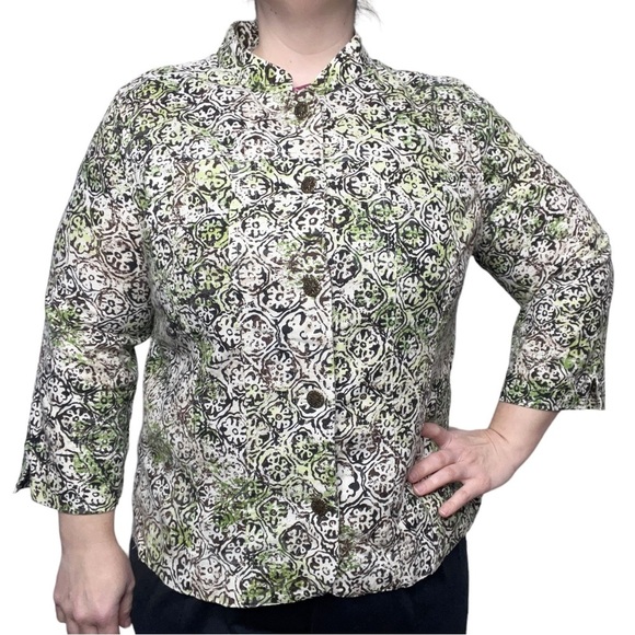 Christopher & Banks Linen Blend Trellis Print Lightweight Jacket - Picture 1 of 13